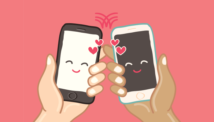 Cartoon of smartphones smiling, with hearts