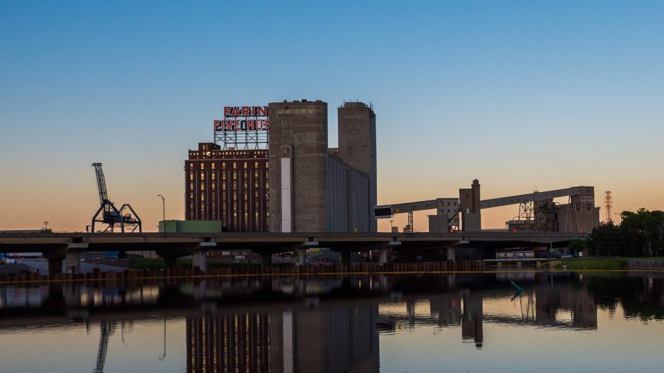 View of a building in front of a sunset