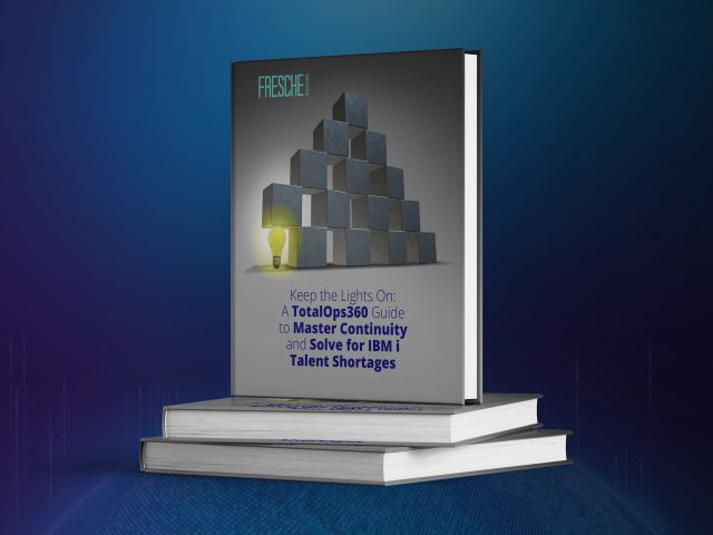 An image with two books with a third on top where you can see the title is Keep the Lights On: A guide to Master Continuity and Solve for IBM i Talent Shortages