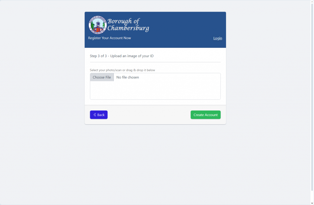 Borough of Chambersburg Utility Portal Login Screen