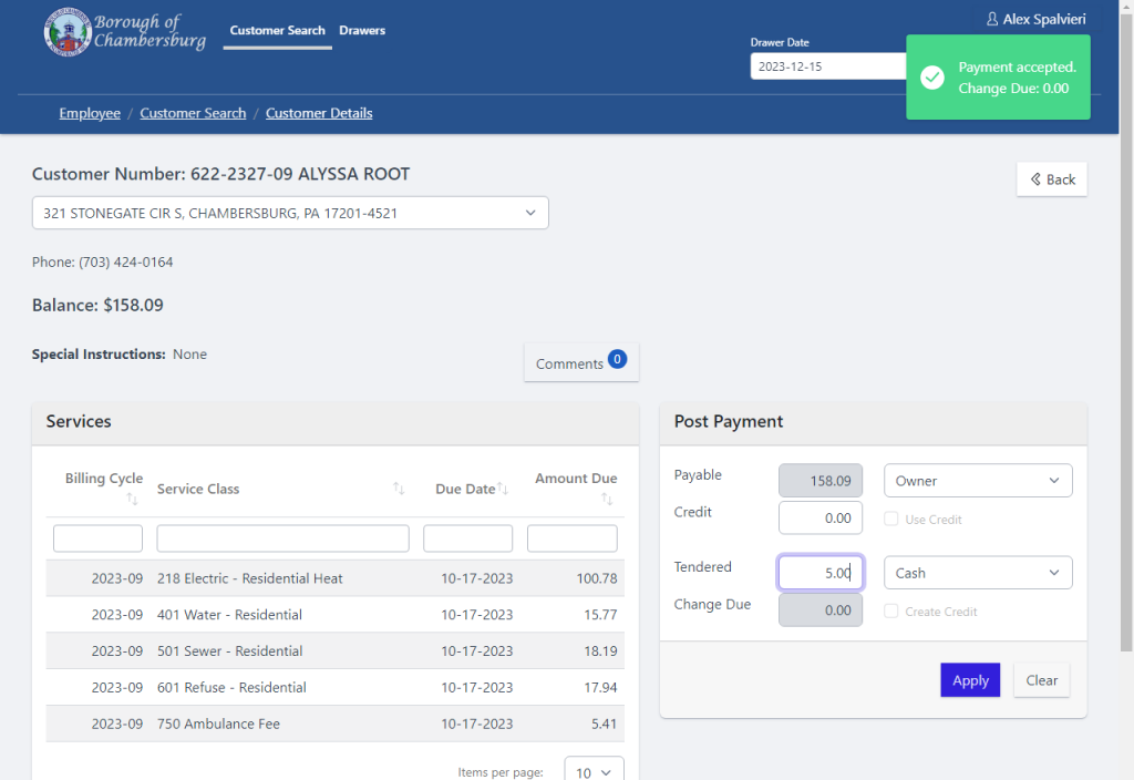 Borough of Chambersburg Utility Portal - Payment